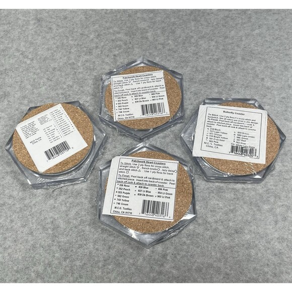 Vtg Acrylic Coasters MCG Textiles Cross Stitch Kit Butterfly Heart Rose Lot Of 4 - Picture 13 of 15